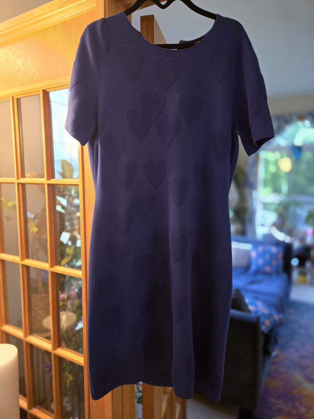 Akris Deep Blue Short-Sleeve Heart-Detail Shift Dress